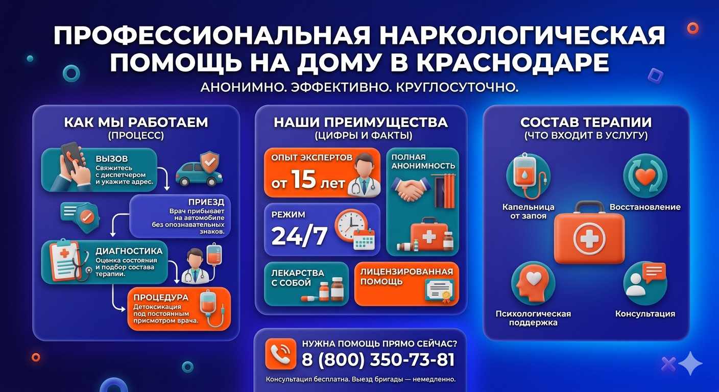 Инфографика о принципах лечения алкоголизма на дому в Сурхахи: этапы вызова нарколога, преимущества анонимной детоксикации и состав медицинской помощи.